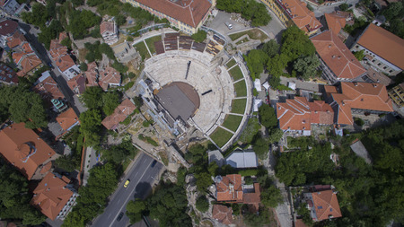 Aerial view of the ancient Roman theater, May 6, Plovdiv, Bulgariaのeditorial素材