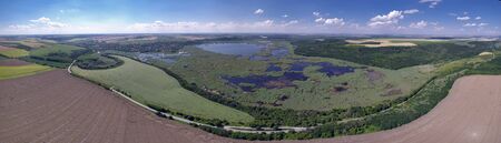 Aerial view of Srebarna lake, SIlistra, Bulgaria, July 2018