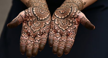 Intricate Henna Mehndi Designs on Woman's Hands for Wedding