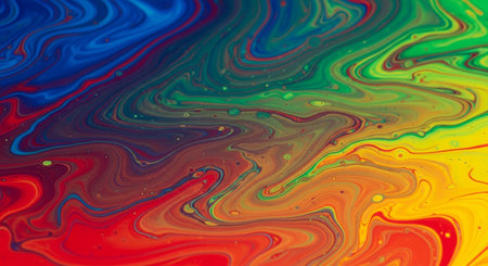 Vibrant rainbow paint swirl abstract background, fluid art texture