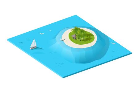 Tropical exotic island in ocean isometric vector illustration.のイラスト素材