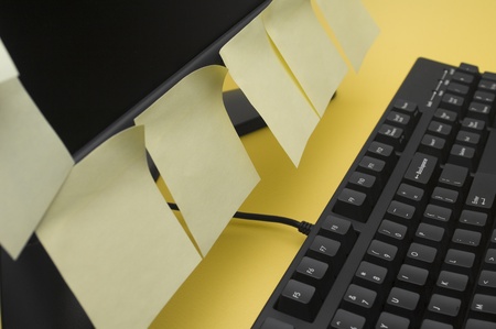 sticky notes on lcd monitorの写真素材