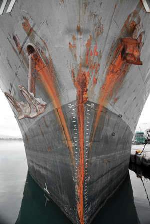 Rusty ships bow in portの写真素材