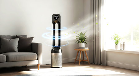 Modern air purifier in living room. 3d rendered illustration.の素材