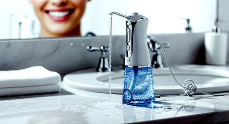 Close up of woman washing her face with hand sanitizer.の素材