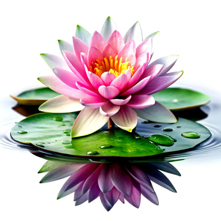 Beautiful pink water lily or lotus flower on white backgroundの素材
