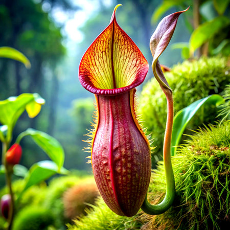 Carnivorous pitcher plants in the rainforest of Borneo.の素材