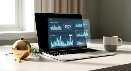 Laptop with stock market data on screen. 3d rendering.の素材