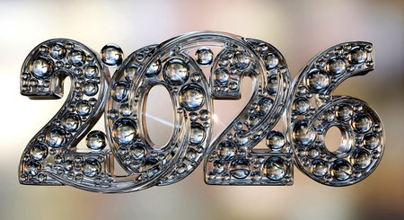 New Year 2016 made of transparent glass. 3D illustration. Abstract background.の素材