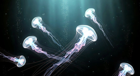 Jellyfish swimming in the ocean. 3d rendering, 3d illustration.の素材