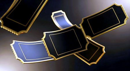 3d illustration of golden frames with space for text on black backgroundの素材