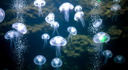 Group of jellyfish floating in the sea. Underwater world.の素材