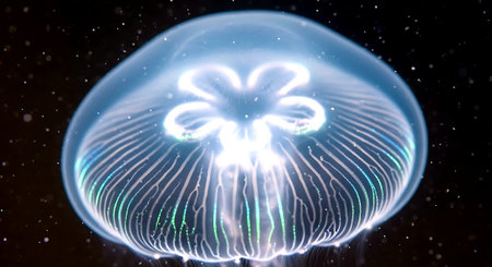 Abstract 3d illustration of glowing neuron cell. Science background with neuron cell.の素材