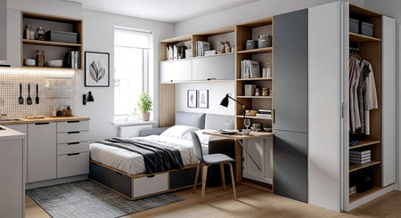 3d render of modern bedroom in scandinavian style.の素材