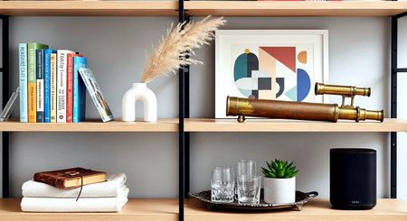 Bookshelf with books and decoration in scandinavian styleの素材