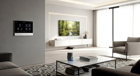 Interior of modern living room 3D rendering. Living room with TVの素材