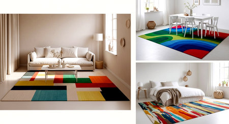 3d Illustration of three color variations of a modern living roomの素材