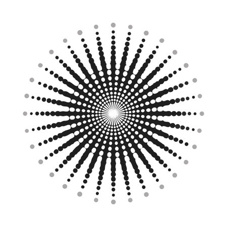 Halftone starburst element. Radial, radiating lines. Vector illustrationのイラスト素材