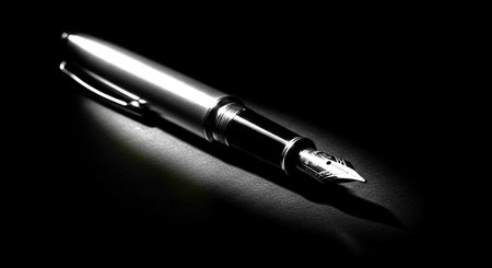 fountain pen on a black background close-up, business conceptの素材