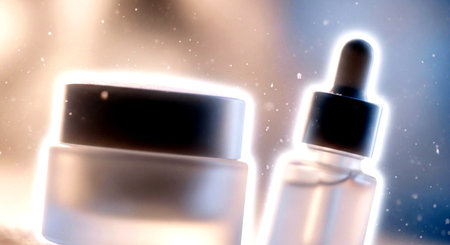 Cosmetic bottle with pipette and dropper. 3D renderingの素材