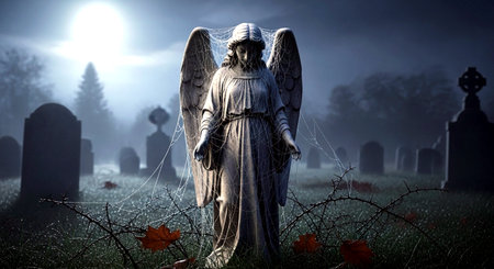 Scary ghost in the cemetery. Halloween concept. 3D Renderingの素材