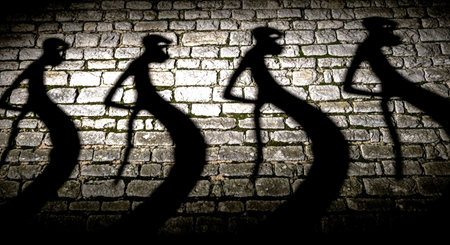 Shadow of a group of people on a brick wall. 3D renderingの素材
