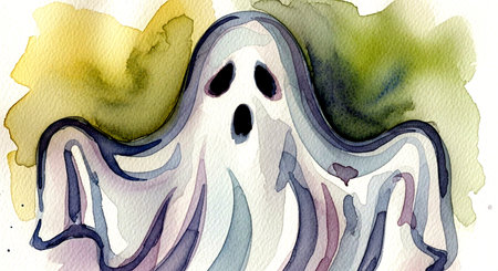 Watercolor illustration of a ghost on a white background. The concept of Halloween.の素材