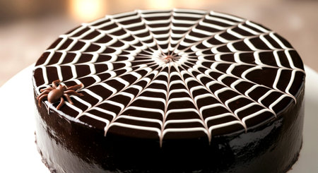 Chocolate cake with a spider on top. Shallow depth of fieldの素材