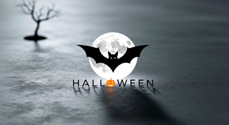 Halloween background with bats and full moon. Halloween holiday concept.の素材