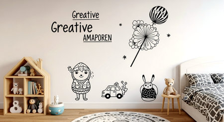 3D Illustration of a Childrens Room with a Childrens Drawingの素材