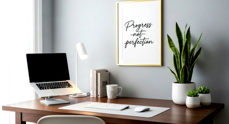 Mockup poster frame in home office interior, 3d renderの素材