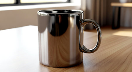 Mug of coffee on the wooden table. 3d rendering.の素材