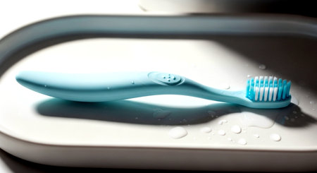 toothbrush and toothpaste on a white background with water dropsの素材
