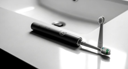 Electric toothbrush and electric toothpaste on a white background close upの素材