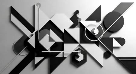 Abstract geometric background with black and white elements, 3d illustration.の素材