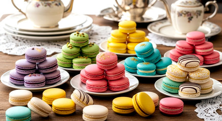 Colorful macaroons on a wooden table. Selective focus.の素材