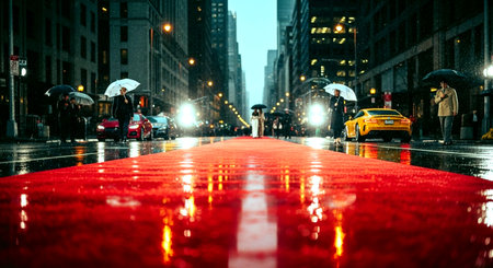 Red carpet on the streets of New York City.の素材