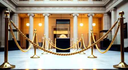 golden rope barrier in the royal palace, closeup of photoの素材