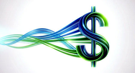 Digital illustration of dollar sign in colour background. 3D rendering.の素材