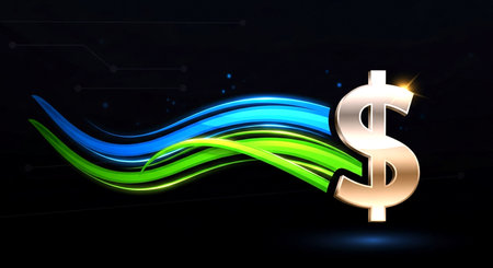 Illustration depicting a dollar sign on a colorful background with a wave pattern.の素材