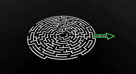 Maze with solution on blackboard background. 3D illustration.の素材
