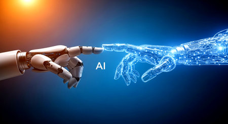 View of a Cyborg hand holding an artificial intelligence icon - 3d renderingの素材