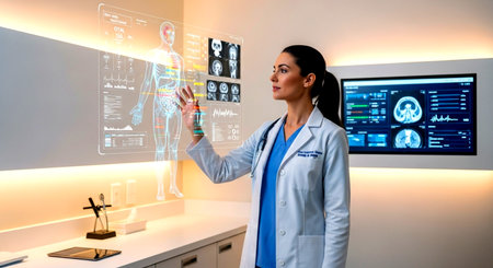 View of a Doctor working on a futuristic interface - 3d renderingの素材