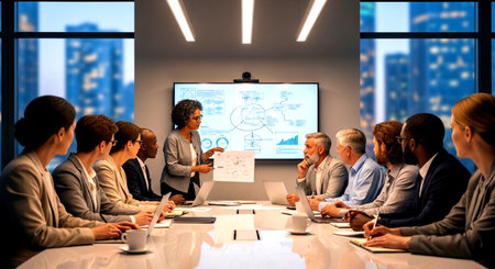 Group of business people in a meeting at office working together as a teamの素材