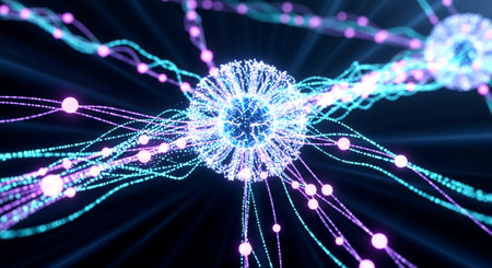 Abstract 3d rendering of chaotic particles. Futuristic background with glowing particles.の素材