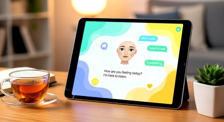 Tablet pc showing face recognition on screen. All screen content is designed by me.の素材