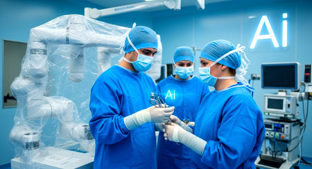 group of veterinarian surgery in operation room take with art lighting and blue filterの素材