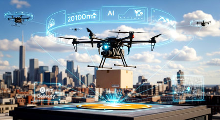 Drone flying over the city 3D rendering elements of this image furnished by NASAの素材