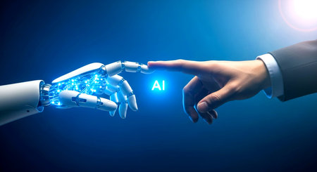 3D rendering artificial intelligence AI research of robot and cyborg development for future of people living.の素材