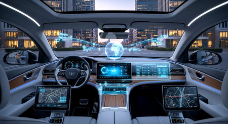 Modern car interior with city view 3D rendering elements of this image furnished by NASAの素材
